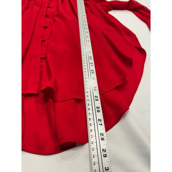 Amaryllis Pleated High-Low Button Front Blouse Size M/L Red Long Sleeve - Picture 7 of 9
